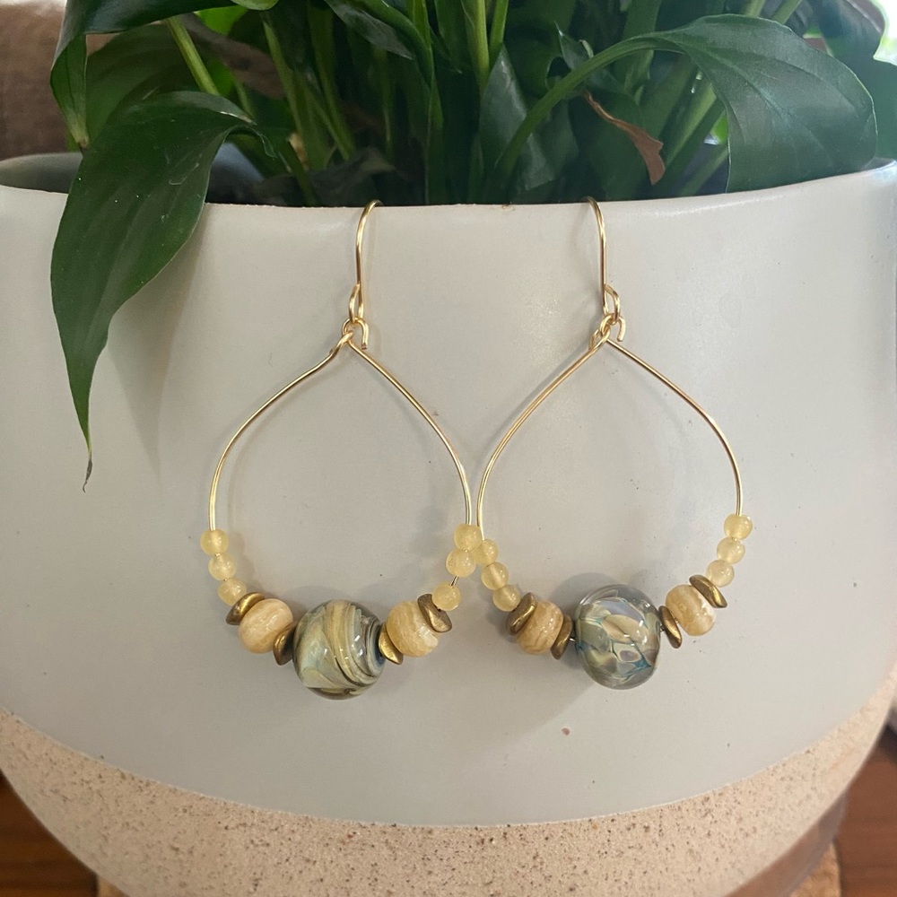 Beaded earrings - handmade glass bead & gold